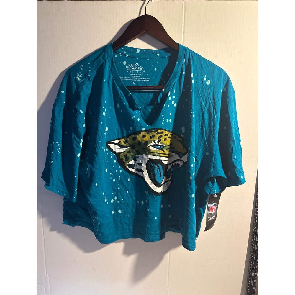Majestic Threads Jacksonville Jaguars NFL Teal Bleach Splatter Crop Top Medium